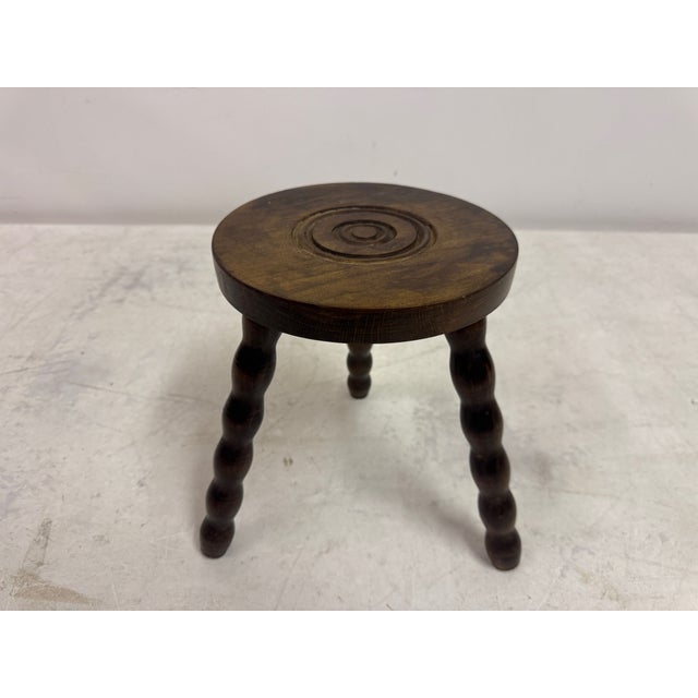 Brown French Tripod Bobbin-Leg Stool, 1950s For Sale - Image 8 of 9