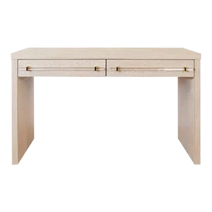 Matthew Izzo Home Ralph Cerused Oak Two Drawer Executive Desk With Acrylic and Brass Hardware