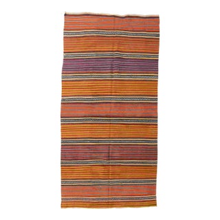 Turkish Striped Vintage Kilim Rug - 4`11" X 11`2" For Sale