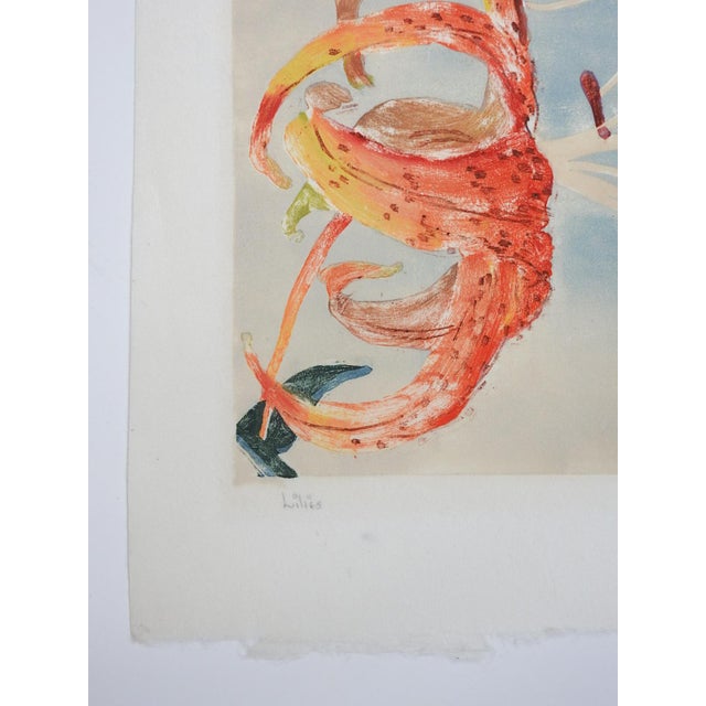 Traditional 1940 Tiger Lily Colored Woodblock For Sale - Image 3 of 6