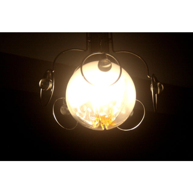 Vintage Italian Space Age Pendant in Stainless Steel and Glass, 1970s For Sale - Image 9 of 11