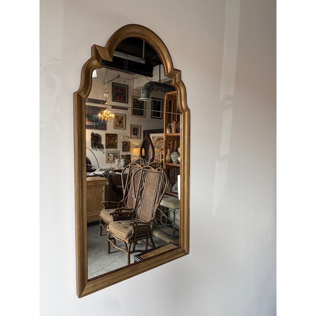 Hollywood Regency Vintage Baker Furniture Hollywood Regency Gold Giltwood Architectural Arch Wall Mirror For Sale - Image 3 of 13