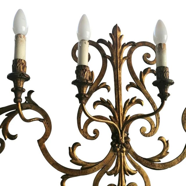 Large Antique Wall Light in Wrought Iron, 1890s For Sale - Image 3 of 7