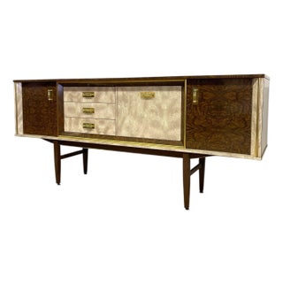 Vintage Mid-Century Modern Formica Credenza / Sideboard - Uk Import, Brass-Tone Hardware, Storage Cabinet For Sale