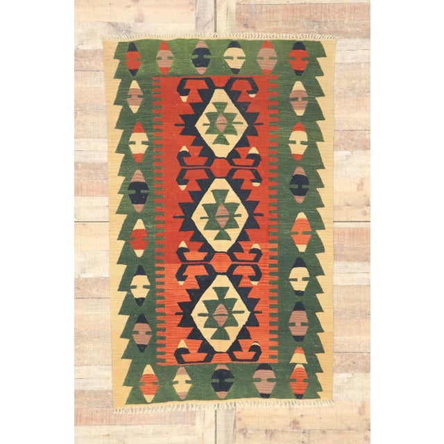 Red Vintage Persian Shiraz Kilim Rug - 03'07 X 05'09 For Sale - Image 8 of 9