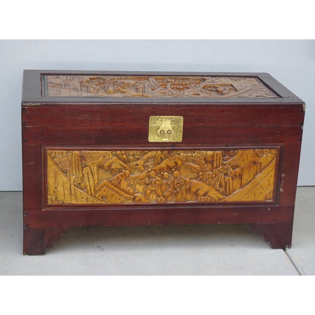 Chinese Vintage Chinese Asian Ornately Carved Wood Camphor Dorwy Hope Chest ~ Trunk For Sale - Image 3 of 13
