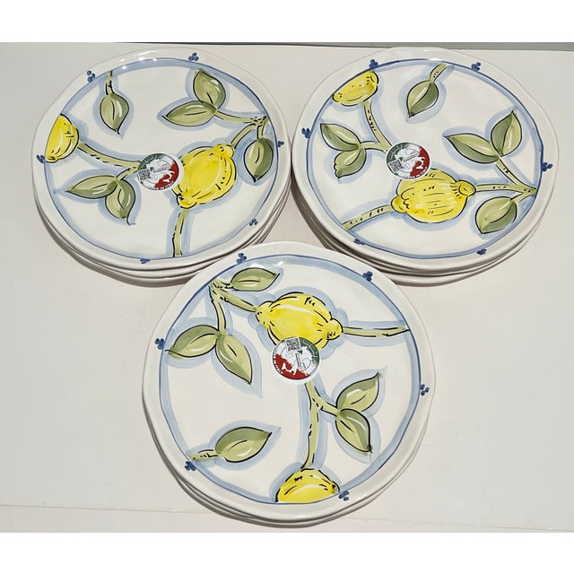 Handpainted Italian Lemon Dinner Plates Blue White Citrus Dining - Set of 12 For Sale - Image 13 of 13