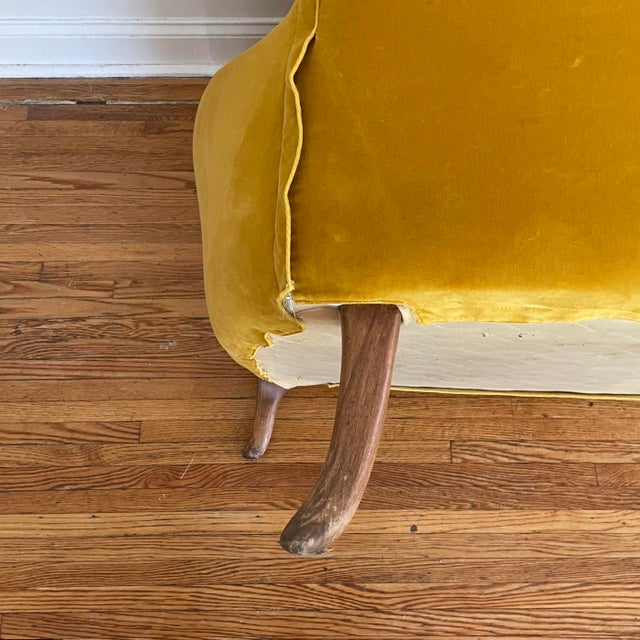 Yellow Vintage Mid Century Modern Yellow Velvet Loveseat Chair For Sale - Image 8 of 9