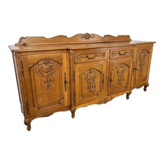 Vintage Louis French Oak Four Door Cupboard For Sale