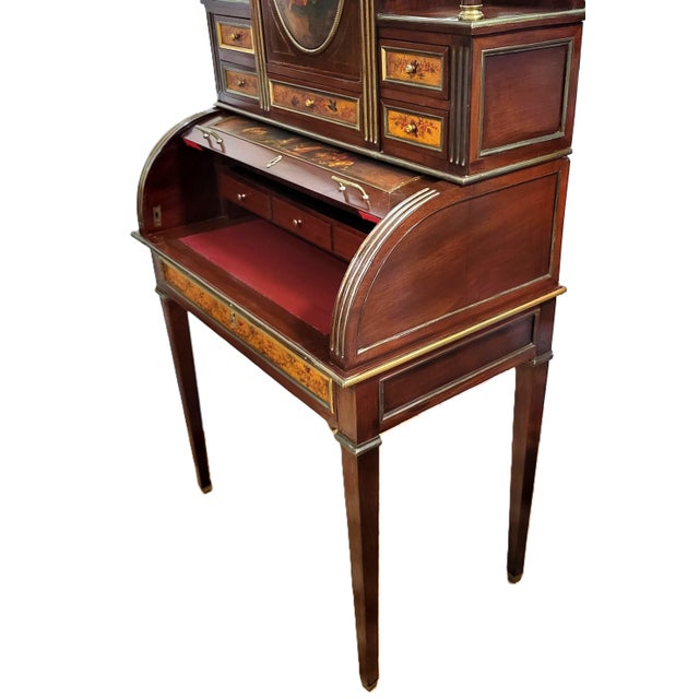 19th C French Vernis Martin Style Painted & Fitted Interior Bonheur Du Jour Secretary Desk For Sale - Image 15 of 18