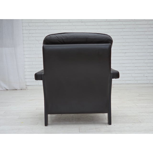 1970s Danish Armchair in Brown Leather and Oak, 1970s For Sale - Image 5 of 14