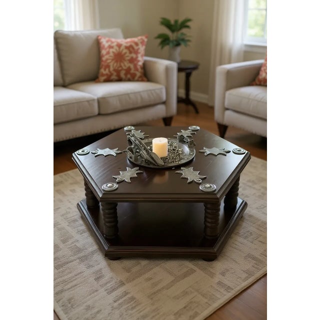 Moroccan Moorish Hexagonal Brazier Coffee Table With Brass Inlay & Tool Set For Sale - Image 9 of 10