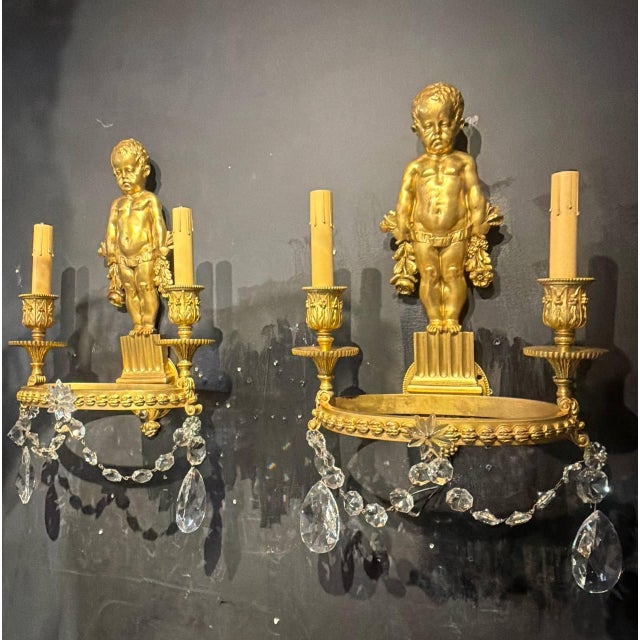 Metal 19th Century Unusual Neoclassical Caldwell Sconces With Putti - a Pair For Sale - Image 7 of 7