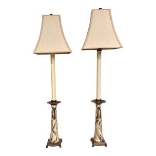 Pair of Vintage Candlestick Buffet Lamps For Sale