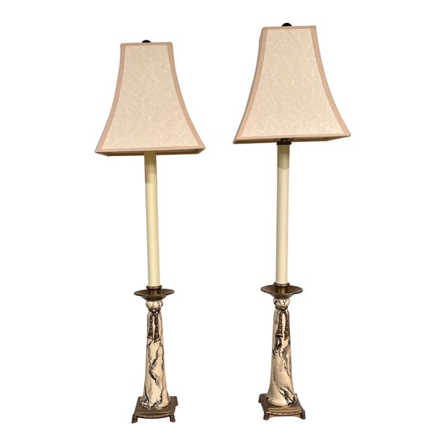 Pair of Vintage Candlestick Buffet Lamps For Sale