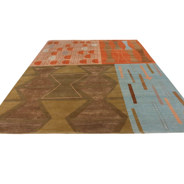 1950s Rug & Kilim’s Mid-Century Modern Style Rug in Beige-Brown and Red Retro Pattern For Sale - Image 5 of 6
