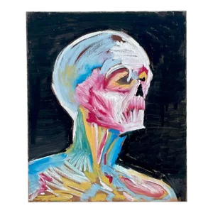 Vintage Boho Abstract Skull Oil Painting on Canvas