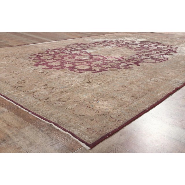 Textile Mid 20th Century Distressed Vintage Persian Kashan Rug, 08'01 X 11'09 For Sale - Image 7 of 10