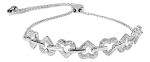 .925 Sterling Silver 1/2 Cttw Diamond Alternating Heart Link Adjustable Bolo Bracelet (I-J Color, I3 Clarity) - 4" to 10" Inches