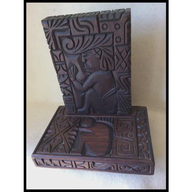 Mid-Century Modern 1960s Mid Century Modern Honduran, Mayan Theme Hand Carved Bookends For Sale - Image 3 of 6