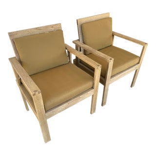 Williams-Sonoma Home Outdoor Teak Wood Arm Chairs, Pair For Sale