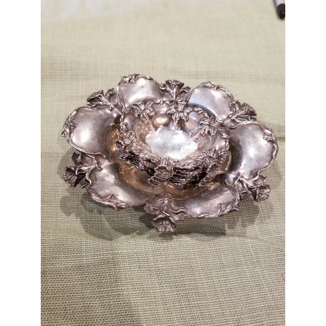 Metal Daffodil Art Nouveau Sterling Silver Nut Bowl Set For Sale - Image 7 of 8