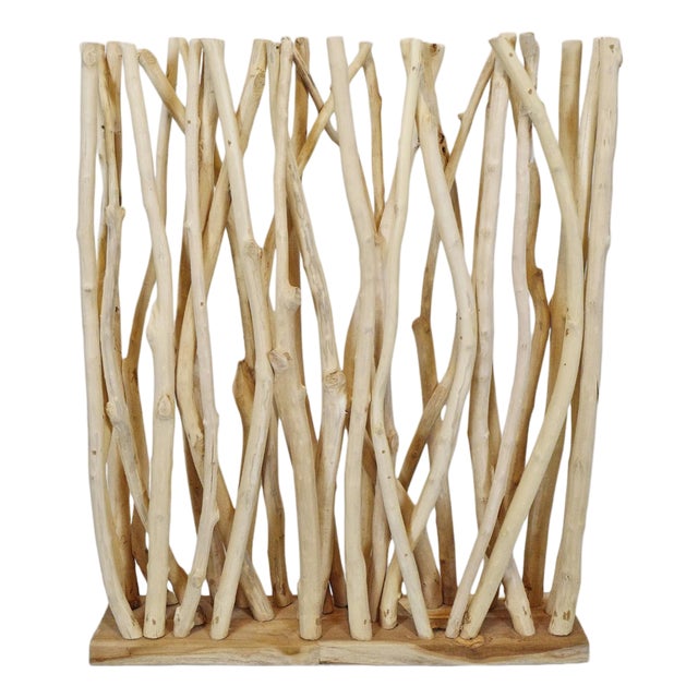 Vintage Raw Wood Organic Modern Stick Screen For Sale
