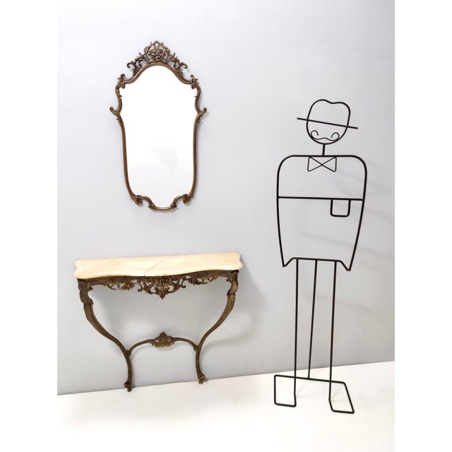 Mid-Century Modern Vintage Wall Mirror and Console Table with Onyx Top and Cast Brass Frame, 1960s, Set of 2 For Sale - Image 3 of 15