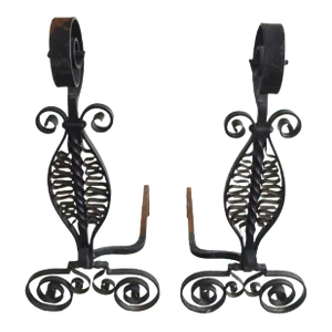 Large Pair of Hand-Wrought Iron Fireplace Andirons - Pair