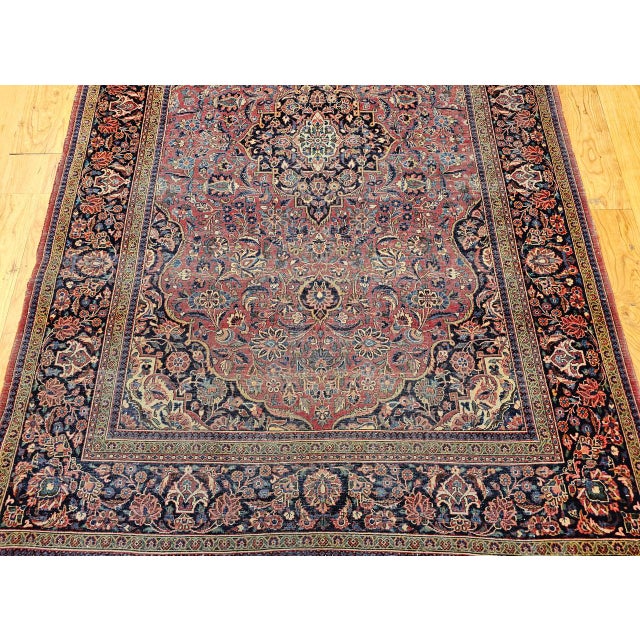 Vintage Persian Kashan Rug, Hand-Knotted Wool & Cotton, Floral Pattern, Red & Navy, 4x6 For Sale - Image 11 of 18