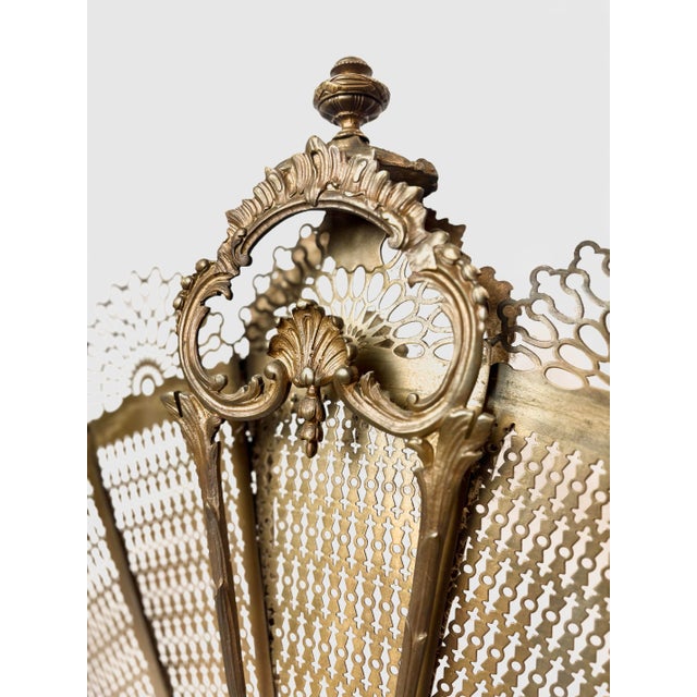 Ornate Victorian Brass Fireplace Fan Screen For Sale - Image 10 of 12