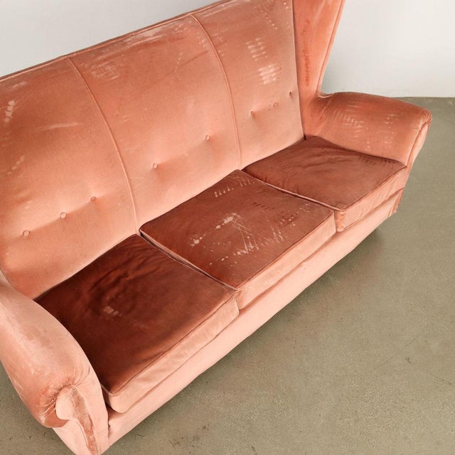 Vintage 3-Seater Velvet Sofa, Italy, 1950s For Sale - Image 6 of 11