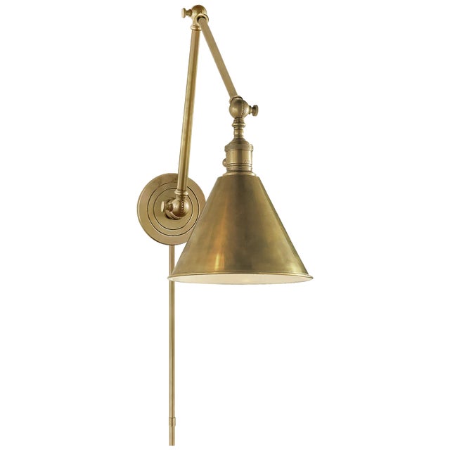 Chapman & Myers for Visual Comfort Signature Boston Functional Double Arm Library Light in Hand-Rubbed Antique Brass For Sale