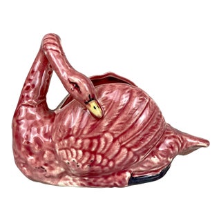 Vintage Porcelain Pink Flamingo Swan Indoor Planter For Sale