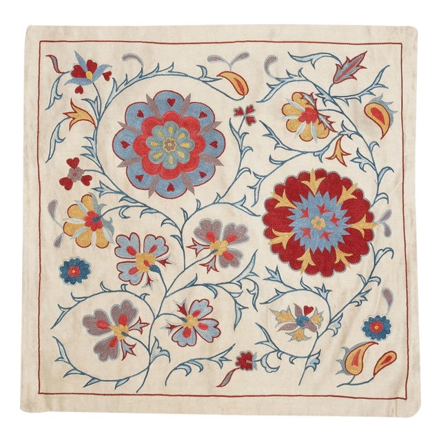 21"x21" Traditional 100% Silk Embroidered Pillow Cover. Handmade Cushion Cover For Sale