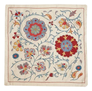 21"x21" Traditional 100% Silk Embroidered Pillow Cover. Handmade Cushion Cover