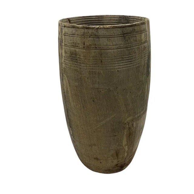 Farmhouse Vintage Indian Wood Vessel For Sale - Image 3 of 5