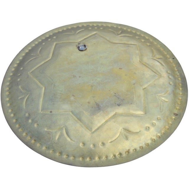 Mid 20th Century Antique Moroccan Hand-Engraved Brass Tray For Sale - Image 5 of 6