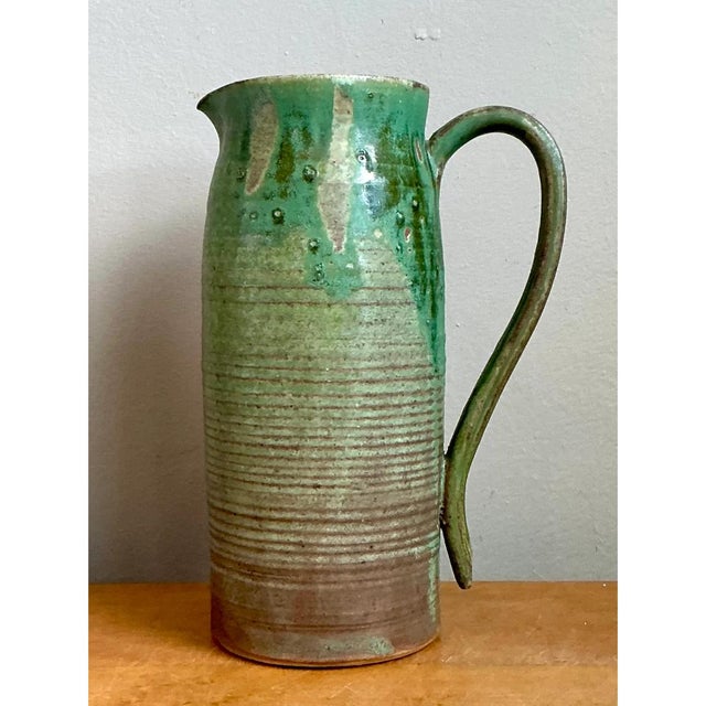 Vintage Handcrafted Green Studio Pottery Jug For Sale - Image 10 of 12