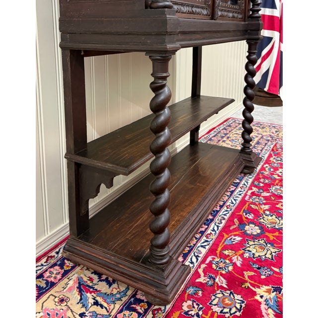 Wood Antique French Louis XIII Style Bookcase Display Cabinet Barley Twist Oak c.1880 For Sale - Image 7 of 18