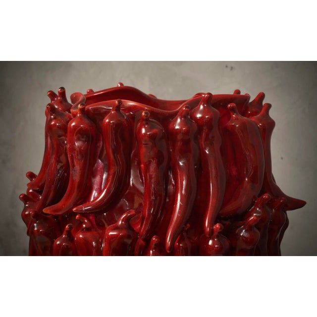 Ceramic Venetian Round Red Ceramic Vase, 2000s For Sale - Image 7 of 9