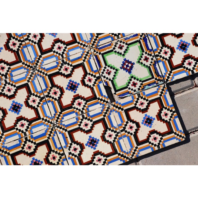 1900 - 1909 Art Nouveau / Early Art Deco Design Set of 33 Portuguese Geometric Tiles Multicolor c.1900s For Sale - Image 5 of 18