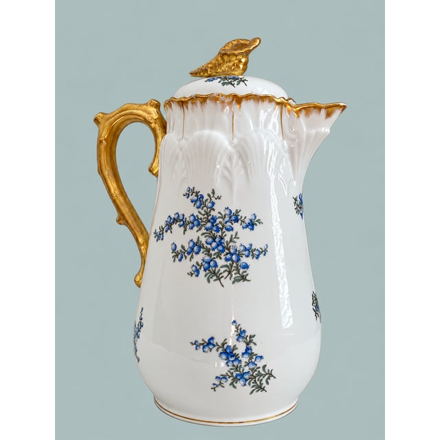 Antique R. Delinières & Cie Limoges Gilt Porcelain Chocolate Pot With Shell Finial For Sale - Image 17 of 17