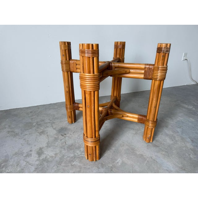Vintage Coastal Rattan Dining Table With Round Glass Top/ Sold For Sale - Image 12 of 12