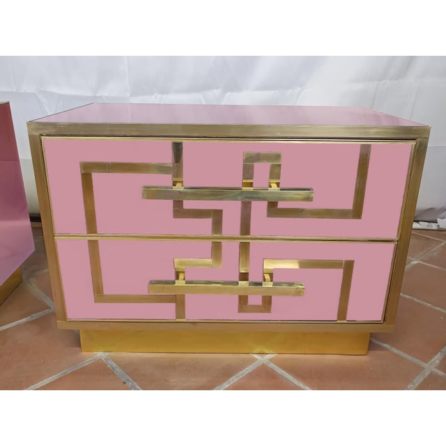 This magnificent pair of pink nightstands, crafted in the 1950s Italian style, represents the pinnacle of mid-century...