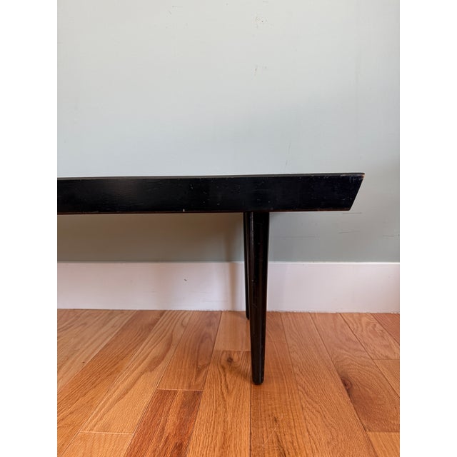 1960s MCM Vintage Black Slat Wood Bench For Sale - Image 4 of 8