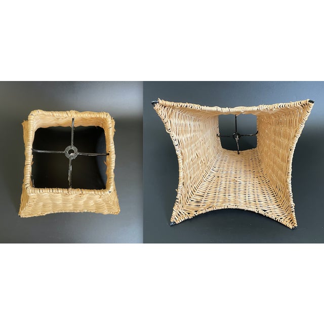 Brown Mid-Century Modern Teak & Nickel Swing Arm Table Lamp With Rattan Shade For Sale - Image 8 of 12