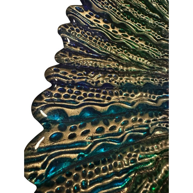 Vintage Turkish Feather Mandala Art Glass Centerpiece Bowl For Sale - Image 12 of 12