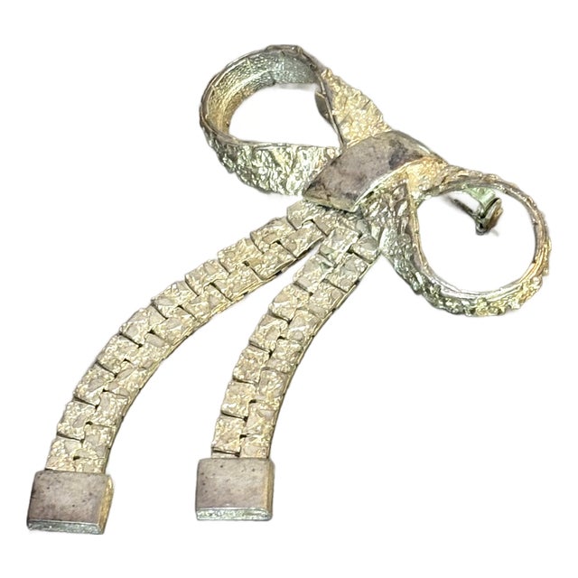Silver Tone Bow Brooch For Sale