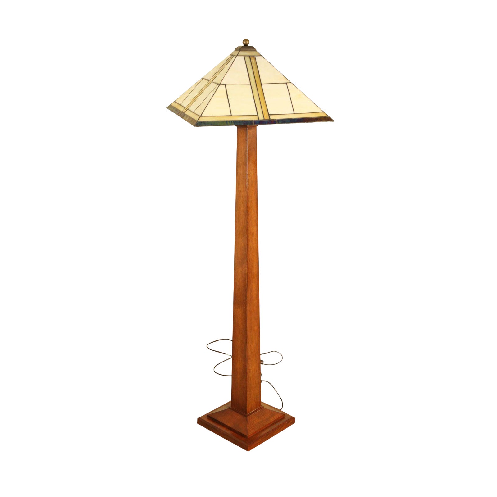 Stickley Mission Collection Oak Square Base Floor Lamp with Art Glass